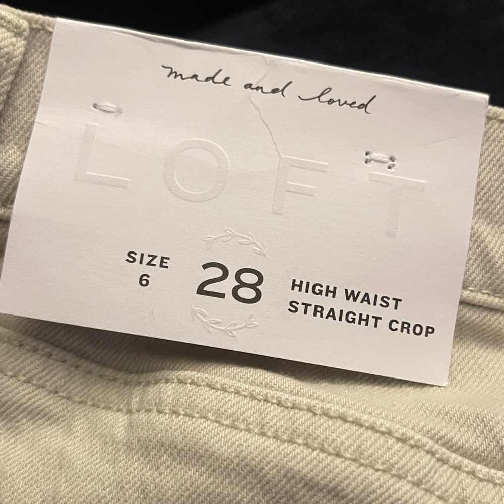 LOFT  High Waist Straight Crop Jeans Beige /Sand Size 28/6 NWT Raw Hem - Picture 15 of 16